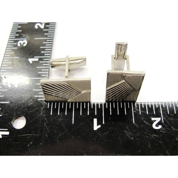 Cufflinks Rectangular Silver Tone Tux Shirt Vintage Pat No - Picture 4 of 8
